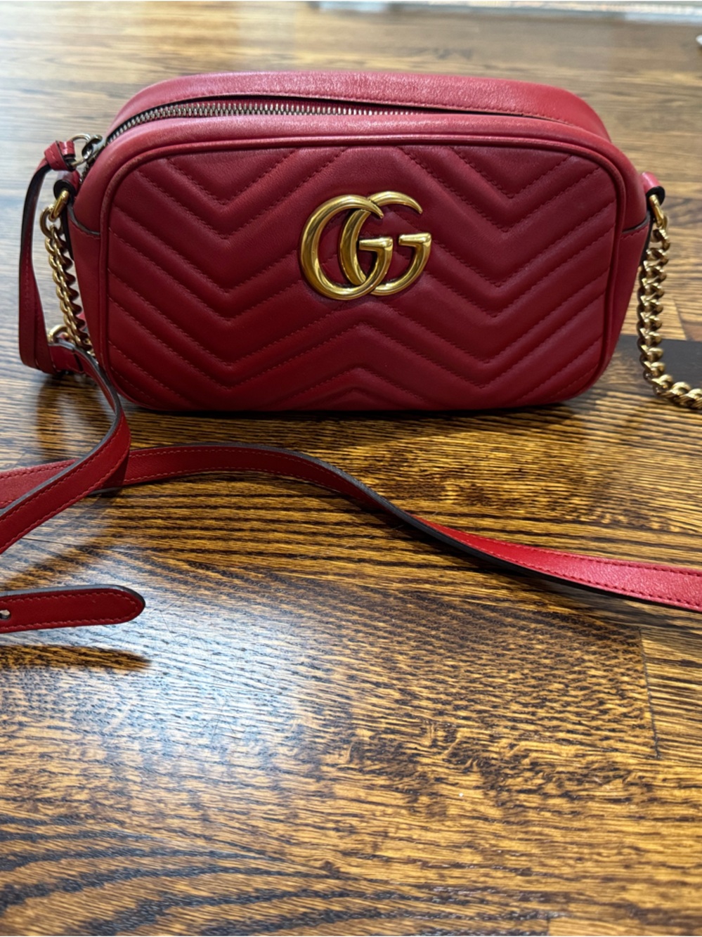 Gucci Red Quilted Leather Crossbody Bag with Gold Double G